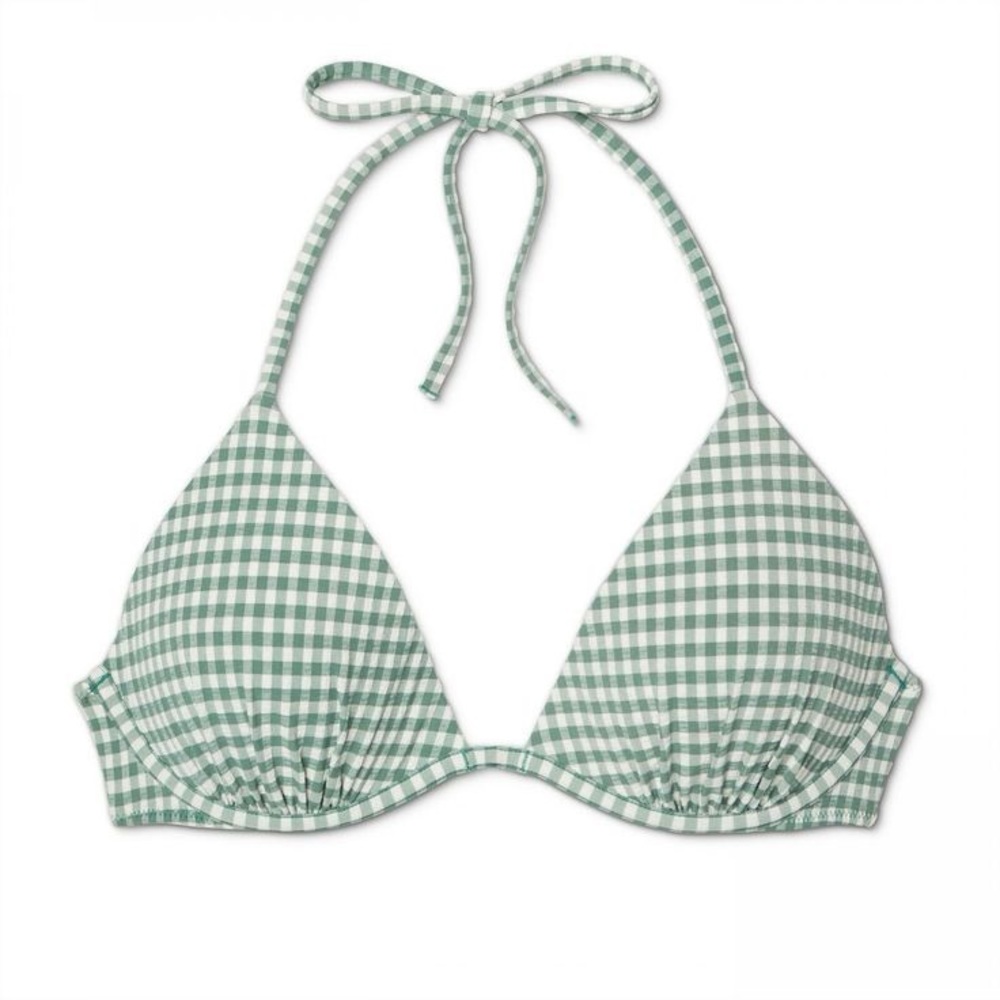 3 for $12 🛍 Shade & Shore Gingham Swim Top Green & White Bikini